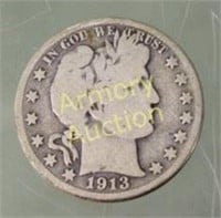 1913 S SILVER BARBER HALF DOLLAR