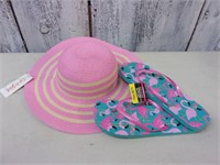 Floppy Pink Hat & Flamingo Flip Flops - NEW