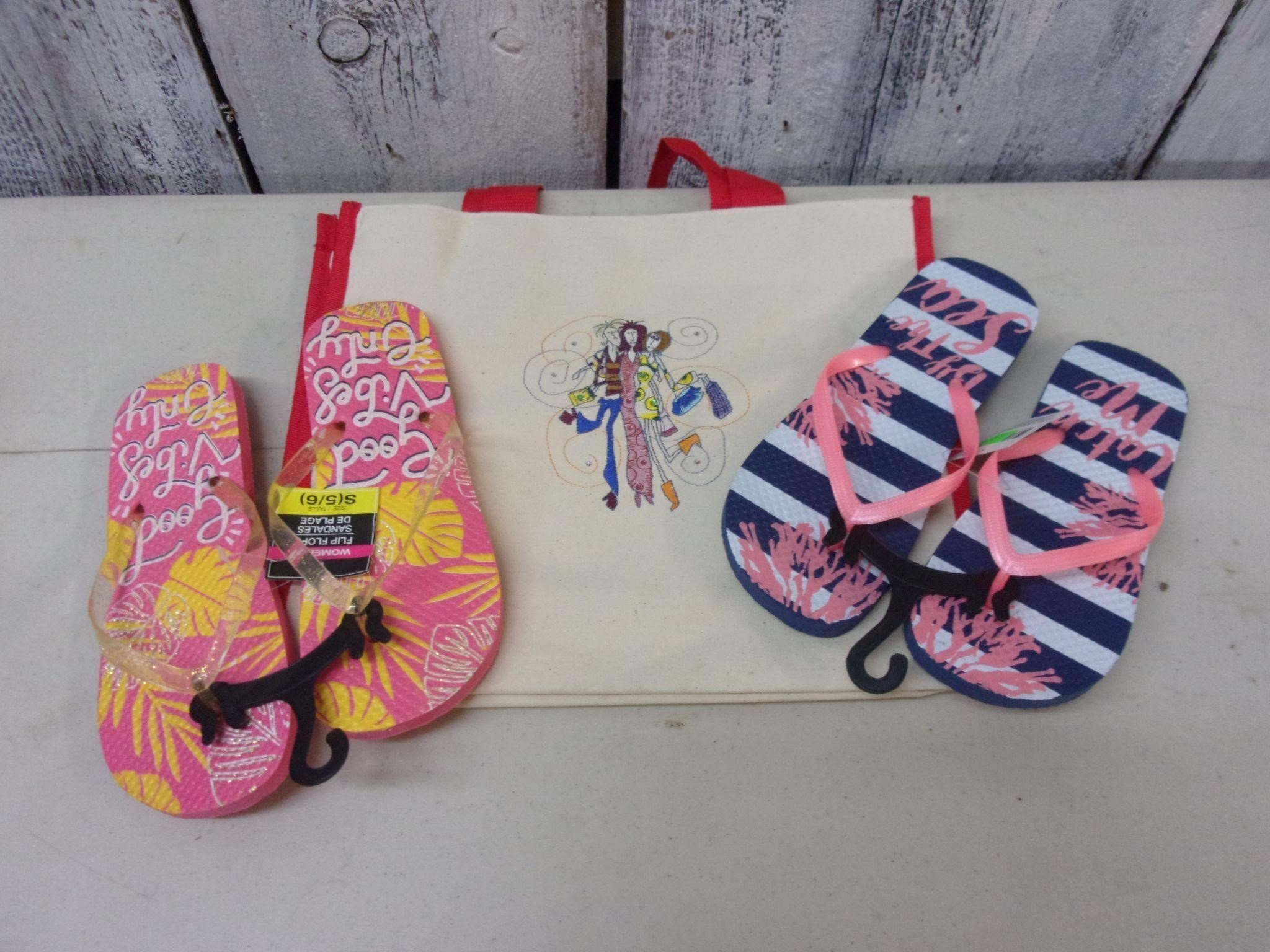 Canvas Embroidered Bag & Flip Flops - NEW