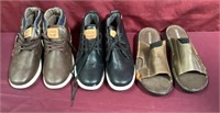 2 Pairs Levi Shoes: Brown 8.5, Black 9.5, Sandals