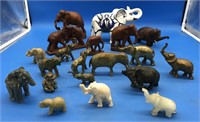 Large Collection of Wood/Brass/Stone Elephants