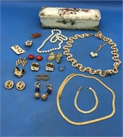 Victorian Glass Dresser Box & Vntg Jewelry Incl