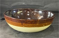 VTG 15" Brown & Tan Stoneware Serving Bowl