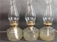 Three Matching Pressed Glass Hurricane Lamps