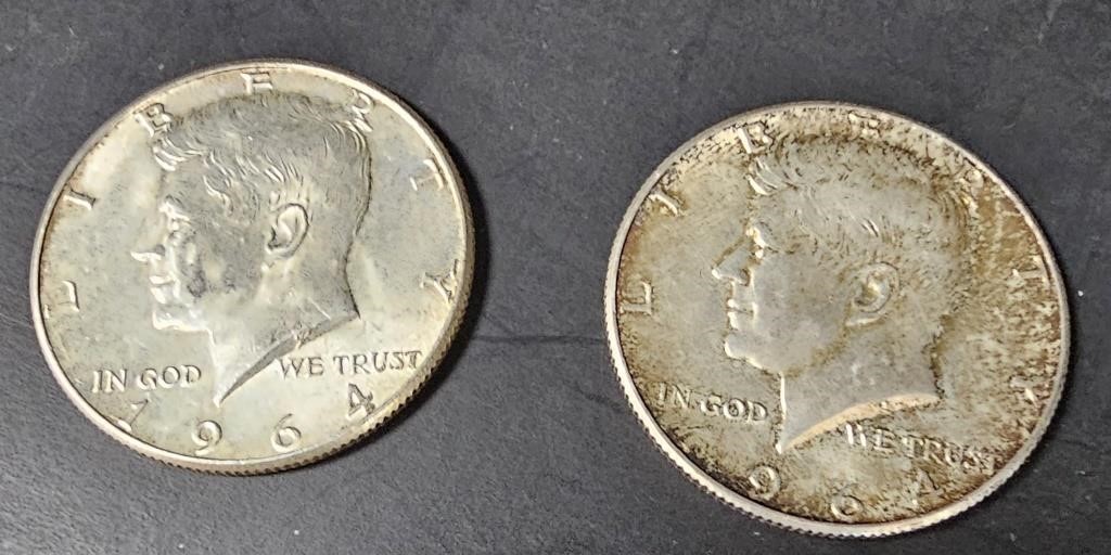 2 1964 Silver Kennedy Half Dollars