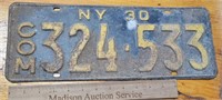 NY 1930 License Plate