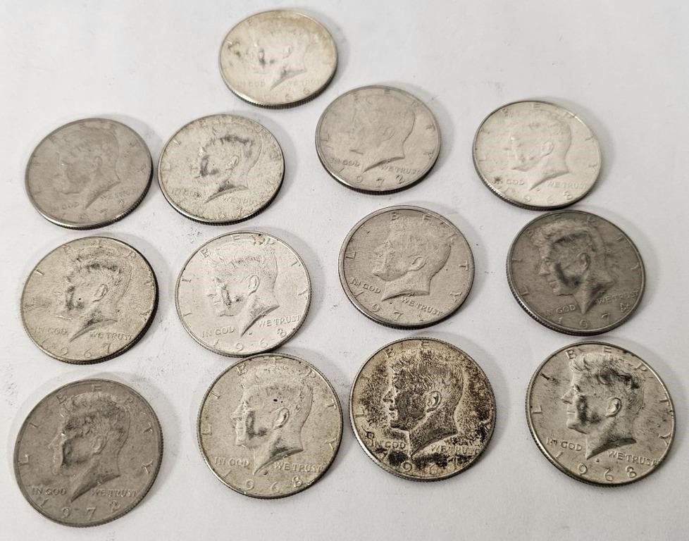 13 60s & 70s Kennedy Half Dollars