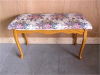 WOOD BENCH WITH FLORAL PATTERN UPHOLSTERY