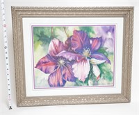 Two Purple Flowers Art in Grey Frame