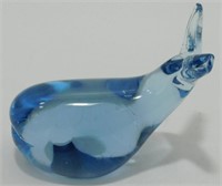 * Vintage Blue Art Glass Whale Paperweight -