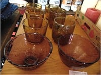 Amber Glassware and 2 Rose Glassware