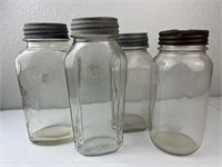 Lot of 4 Vintage Canning Jars with Lids