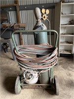 Torch cart with hose, propane tank and oxygen