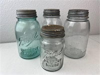 Lot of 4 Vintage Ball Canning Jars with Lids