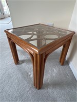 Low to ground Glass top RATTAN SIDE TABLE