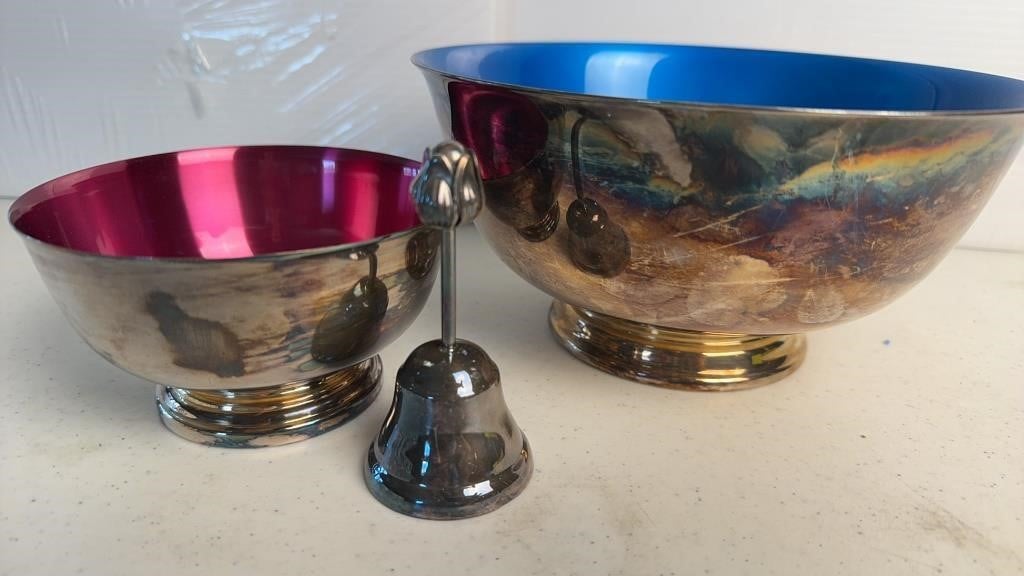 Silver Plate Bowls 8”&5” w/ 3 1/2” Bell