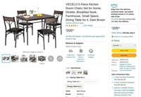 W557  VECELO 5-Piece Dark Brown Dining Set, Table