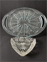 Lot of 2 Glass Pieces -  Relish Tray and Ashtray