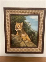 Signed Painting - Lion Laying On A Rock