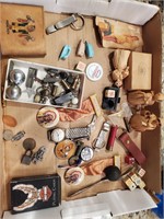 Tray of vintage items watch pinup and more