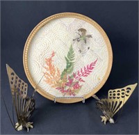 Vintage Brass  Butterflies & Bamboo Tray