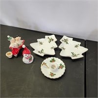 Christmas China, candle holders, bell, ornament