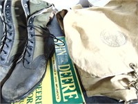 Old Boy Scout Backpack, Old Army Boots, and John