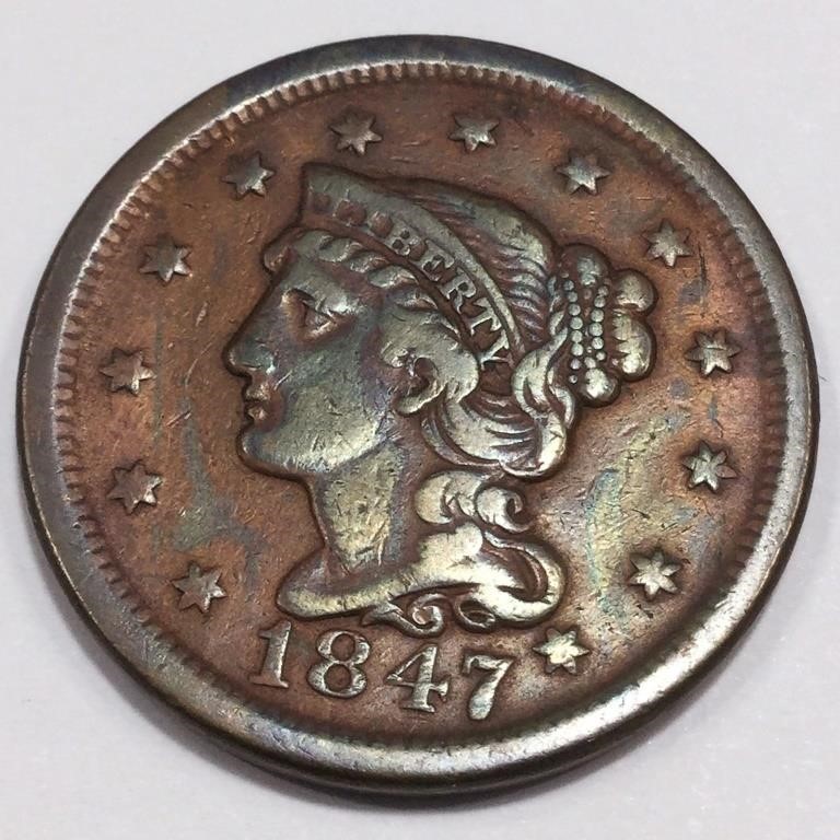 1847 Braided Hair Large Cent High Grade