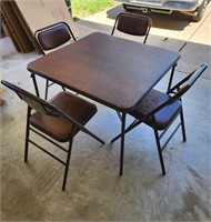 Brown Samsonite Padded Card Table & 4 Chairs