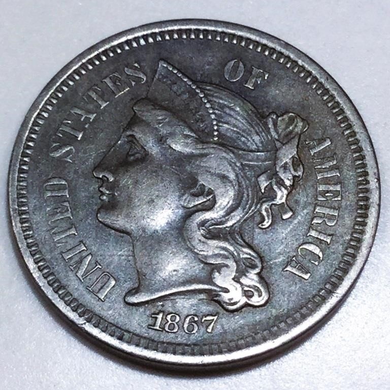 1867 Three Cent Nickel Very High Grade