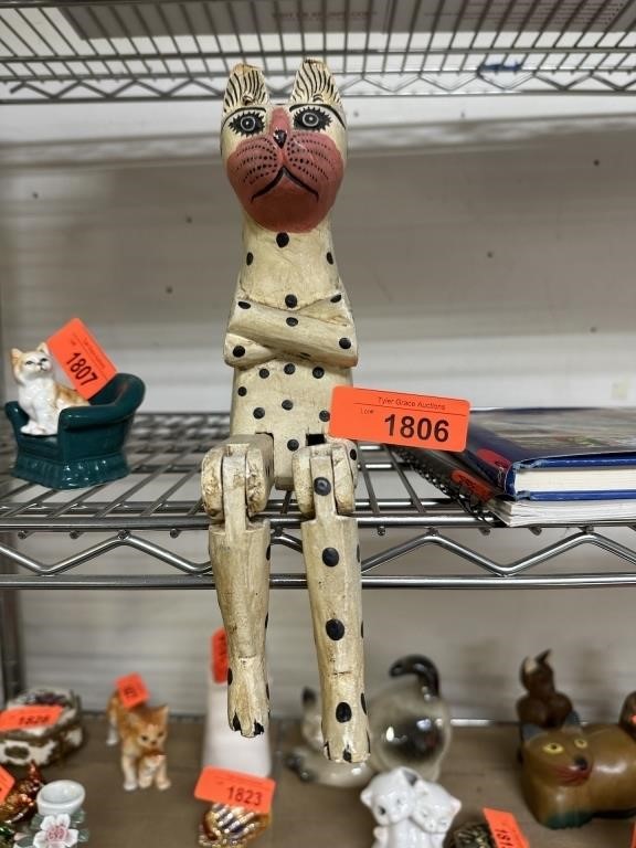 MEXICAN STYLE WOOD FOLK ART JOINTED CAT