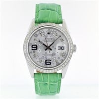 Rolex DateJust Diamond Floral Green 36MM Watch