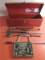Vintage Metal Toolbox And Wrenches