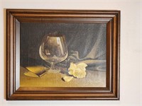 Brandy Glass  & A Rose Framed Print- Still Life