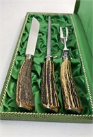 Vintage Carved Antler Handle Carving Knife Set
