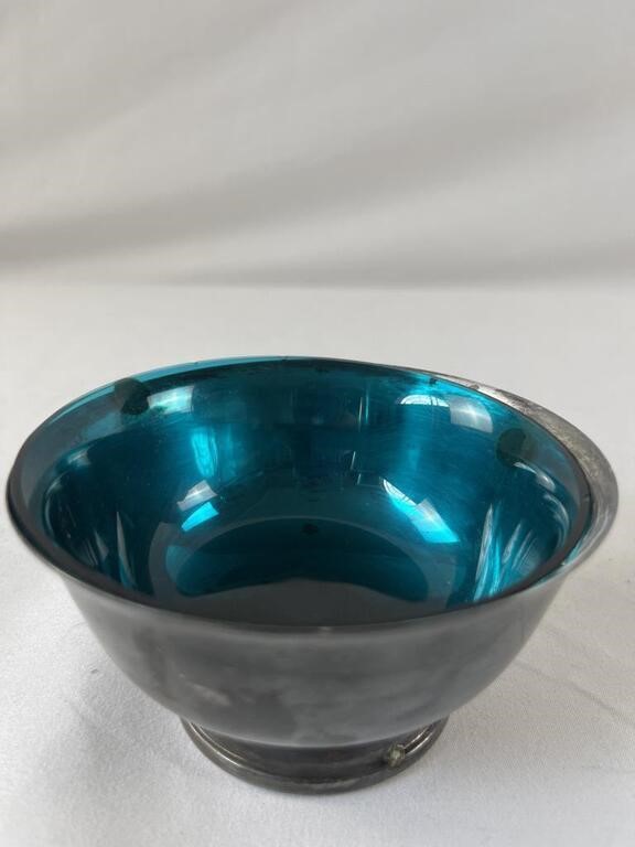 Gorham Yc795 With Ep Blue Glass Bowl