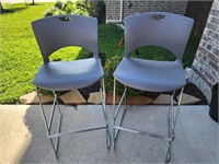 Set Of 2 Chrome & Gray Bar Stool Chairs
