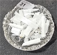 5" Across Cut Glass Bowl w/ Selenite Crystal Stick