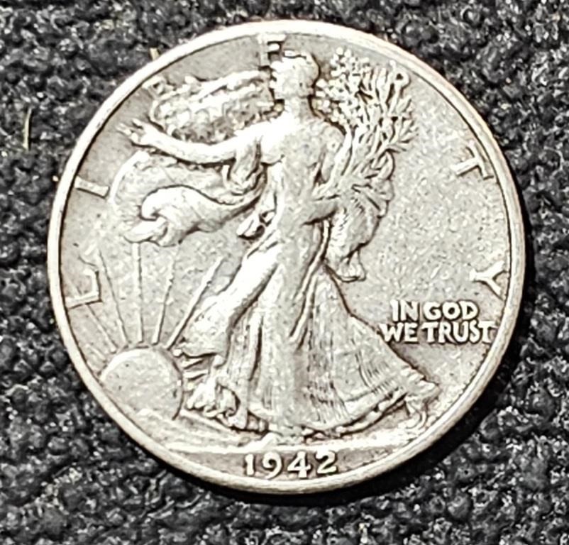 1942 P Silver  Walking Liberty Half Dollar Coin
