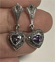 Sterling Silver VTG Earrings, Marcasite &amythest