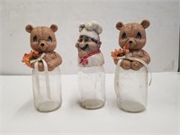 Three Glass Jars With Bear And Chef Lids