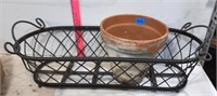 Metal Planter Basket & Clay Flower Pot