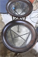2 - Round Wood Framed Glass Top nEnd Tables