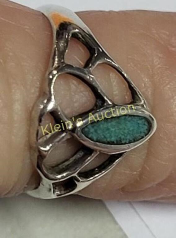 70's sterling & turquoise ring sz 5 Navajo?