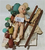 Vintage Wood Toys, Ideal Doll 9" Long, Vintage
