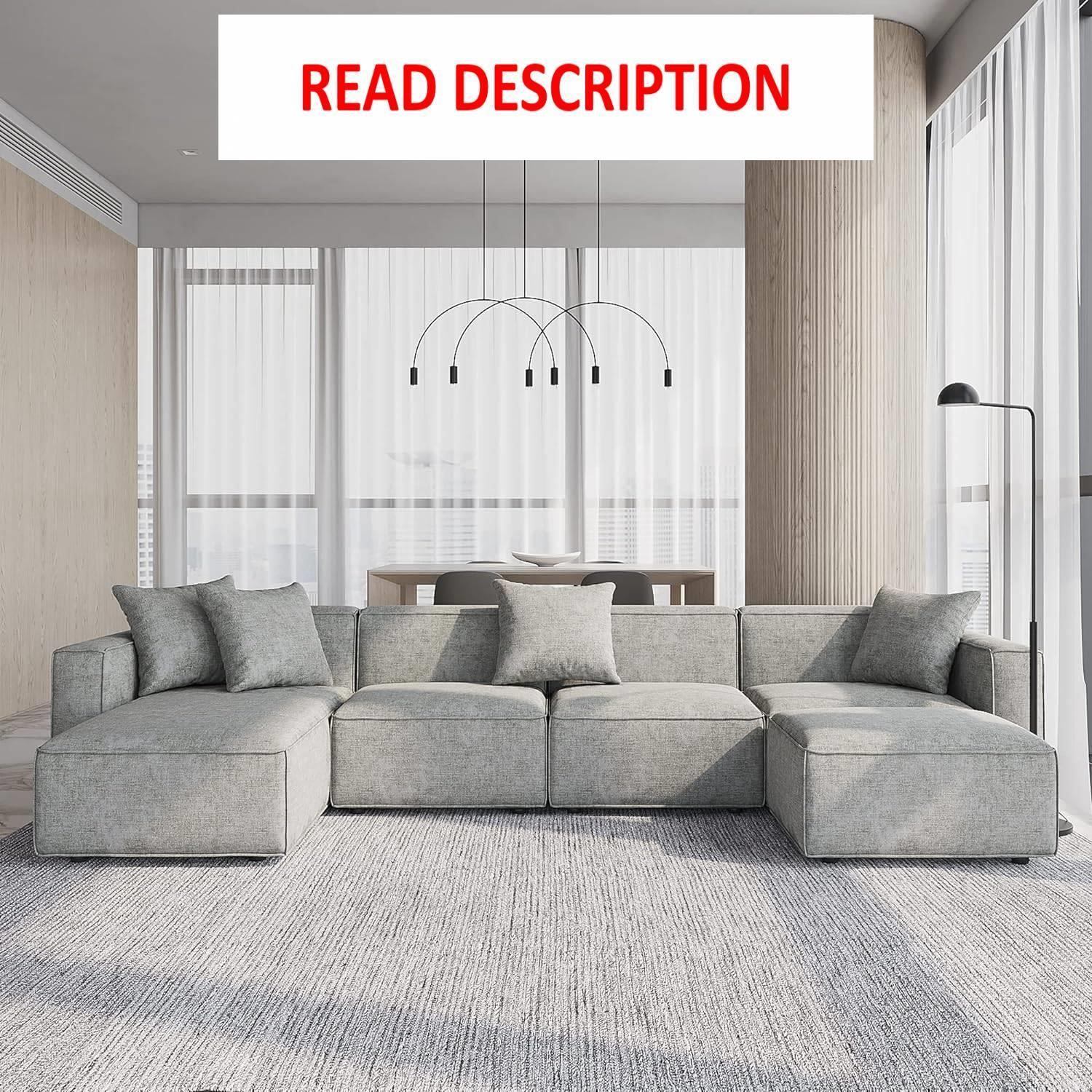Chenille Grey U-Shape Sectional Sofa Set