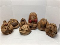Seven Carved Animal Coconut Coin Banks