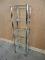 5 TIER METAL RACK WITH GLASS SHELVES 12"X16"X55"T
