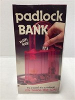 Sealed Blue Padlock Bank with Key