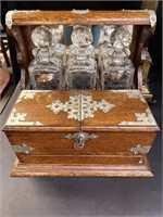 Antique Tantalus Cabinet / Decanters; Res $300